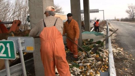 ТИР разпиля тонове портокали и лимони край Пловдив 