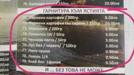 "Родни" цени край Каварна - 8 лв за порция пържени картофки