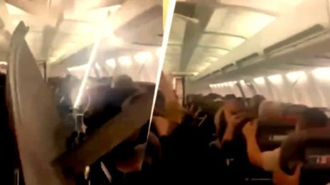 Кошмарни кадри: Boing повреди двигател и пукна гума, срутиха се панели на борда ВИДЕО