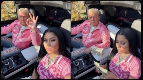 Ники Минаж сподели AI селфита, на които тя и Тръмп броят пачки в розови тоалети и кабрио СНИМКИ