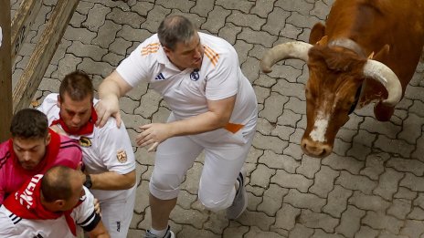 В кадър: Биковете хукнаха по улиците на Памплона 