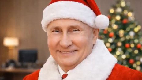 Путин като дядо Коледа подарява снимка на Тръмп и... белезници на Зеленски ВИДЕО