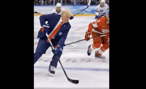 Ново AI видео от Тръмп, в което бута и бие канадски хокеисти