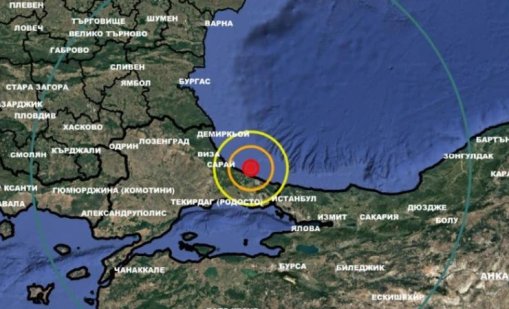 Земетресение в Черно море, близо до България