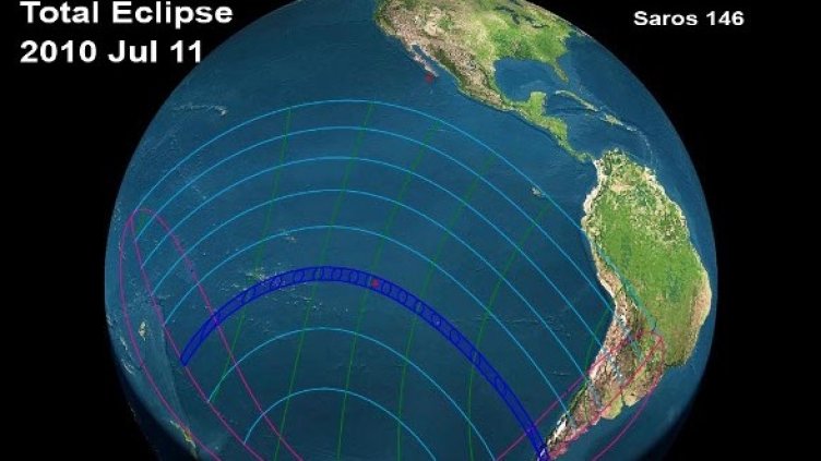 Коридорът на слънчевото затъмнение на 11 юли 2010. Изображение: НАСА