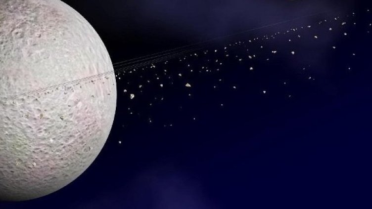 Предполагаемият пръстен около Рея. Изображение: НАСА