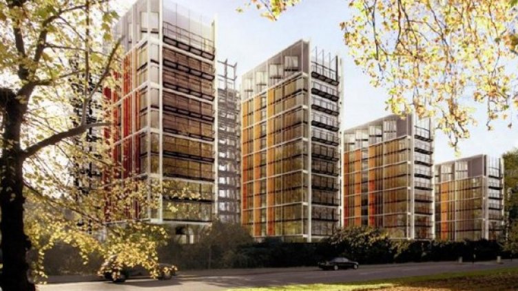 Апартаментът е в тези сгради. Снимка: onehydepark.com