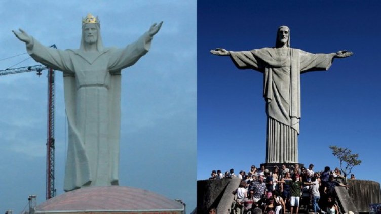 Статуята на Иисус Христос в Свебодзин, Полша (вляво), и на Христос Спасител в Рио де Жанейро, Бразилия. Снимка: БГНЕС