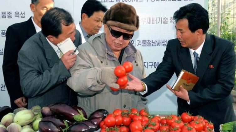 Ким Чен Ир на посещение в научен институт, занимаващ се с отглеждане на зеленчуци. Снимка: Ройтерс