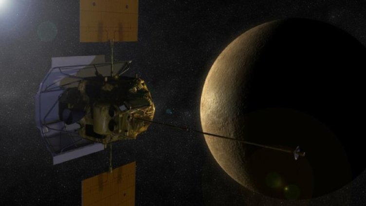 "Месинджър" в орбита около Меркурий. Изображение: NASA