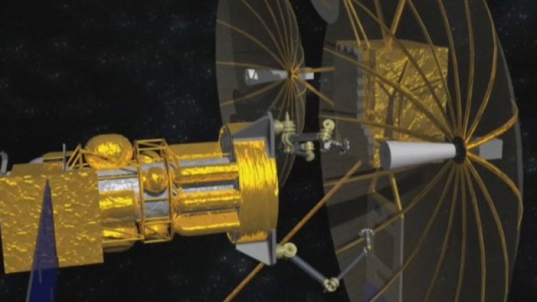 "Ако програмата е успешна, космическият боклук ще се превърне в космически ресурси", казва Реджина Дъган, директор на DARPA. На илюстрацията: сервизният апарат при "жертвата" (вдясно) – пенсиониран комуникационен сателит. Изображение: DARPA