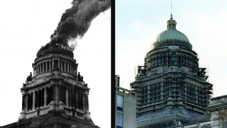 Съдебната палата в Брюксел през 1944 г. и 1998 г. Снимка: Reuters