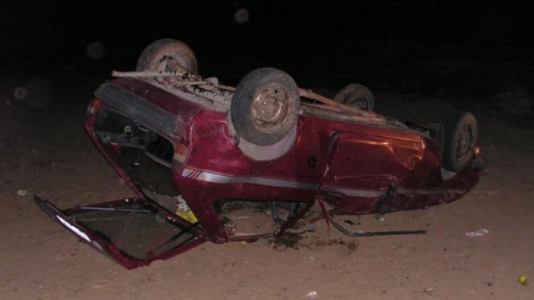 Обърнатият "Форд" на полицая. Снимка: ОДМВР Разград