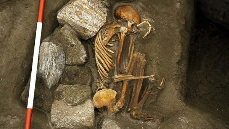 Мъжкият скелет е бил съставен най-малко от частите на трима души. Снимка: National Geographic