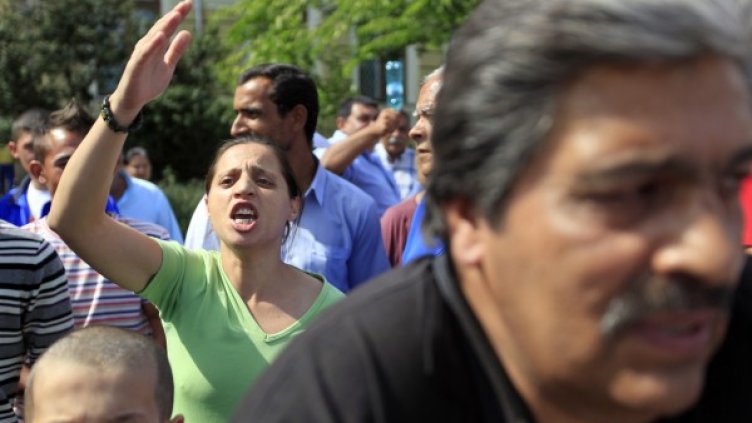 Роми протестират в Букурещ. Снимка: Reuters