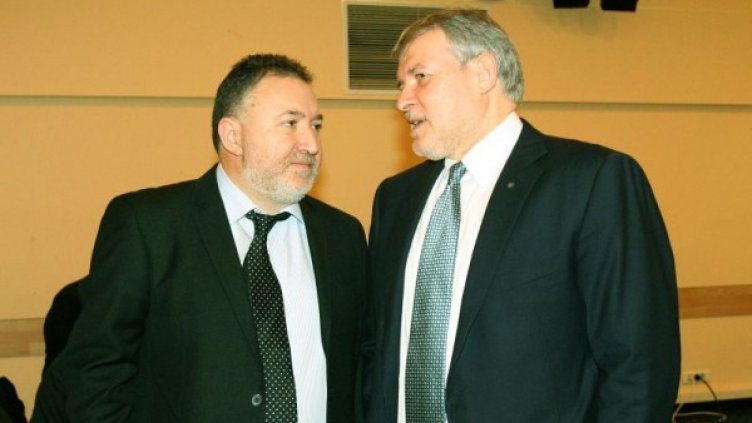 Румен Христов (вдясно) в компанията на председателя на СДС Емил Кабаиванов. Снимка: Булфото