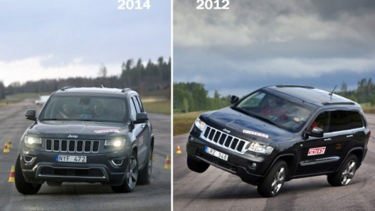 При изпитанието от 2012 година Grand Cherokee за малко не се преобърна. Новият тест доказва, че инженерите на Jeep са свършили отлична работа. Колаж: Automedia.bg
