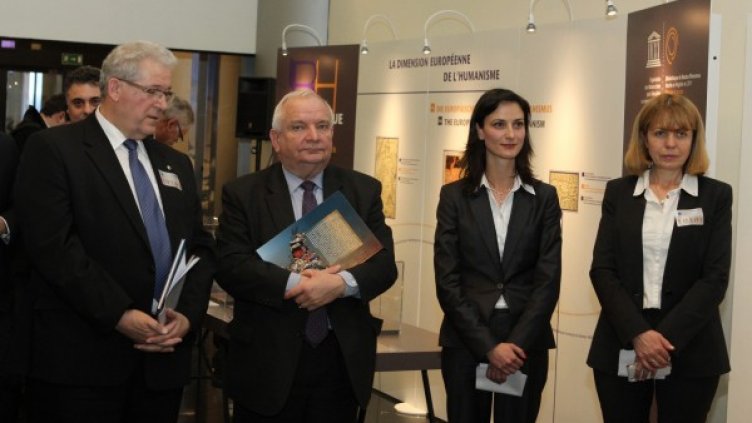 Кметът на Селеста Марсел Боер, Жозеф Дол, Мария Габриел и кметът на София Йорданка Фандъкова. Снимка: БТА