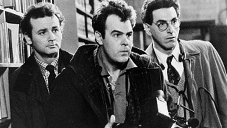 Бил Мъри, Дан Акройд и Харолд Реймис в "Ловци на духове". Снимка: архив, БТА