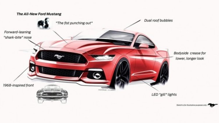 Дизайнерска скица на новото поколение Mustang. Снимка: Ford