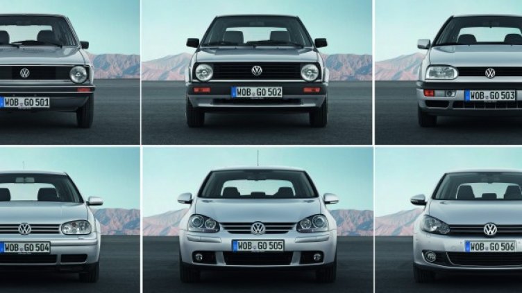 Първите шест поколения на Golf . Снимка: Volkswagen