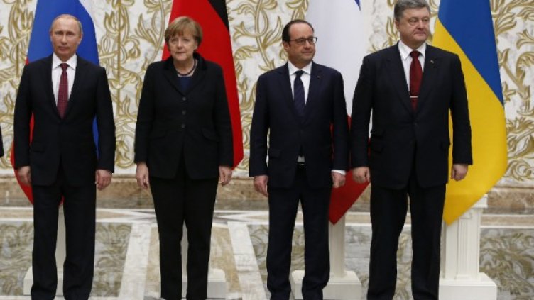 Владимир Путин, Ангела Меркел, Франсоа Оланд и Петро Порошенко. Снимка: архив, Reuters