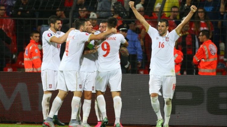 Радостта на сръбските национали. Снимка: БТА