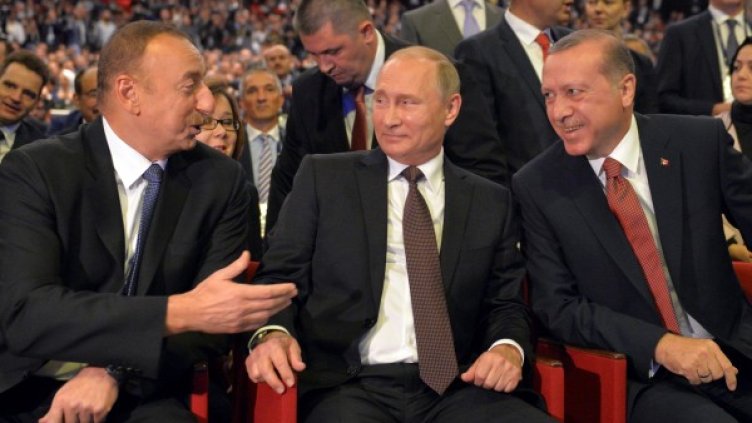 Илхам Алиев, Владимир Путин и Реджеп Ердоган. Снимка: Reuters