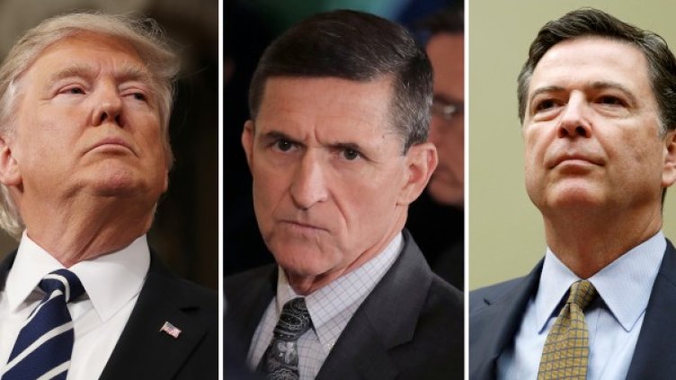Доналд Тръмп, Майкъл Флин и Джеймс Коми. Снимка: Reuters