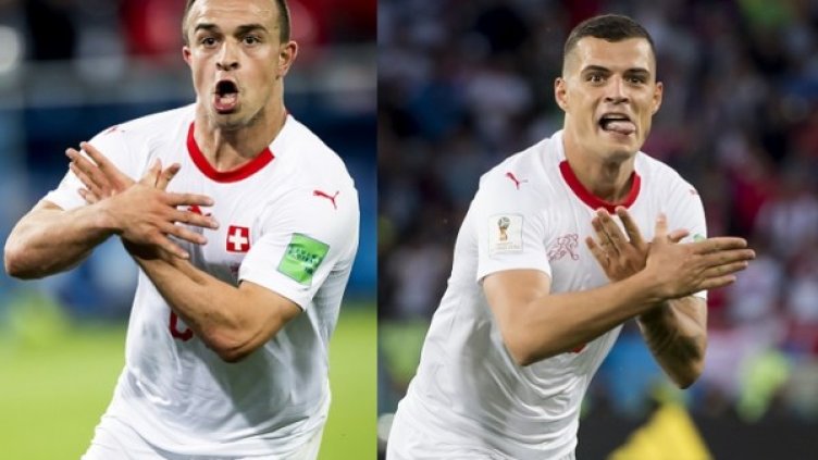 Шакири и Джака по време на мача срещу Сърбия. Снимки: БТА