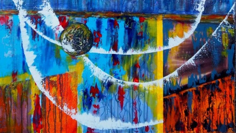 Илияна Овчарова, „По часовниковата стрелка“, 110х100 см, смесена техника