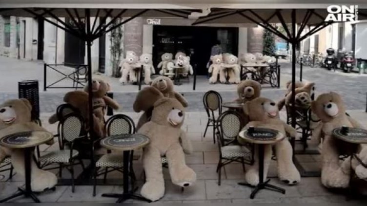 В кафене в Бордо спазват дистанция с плюшени мечета