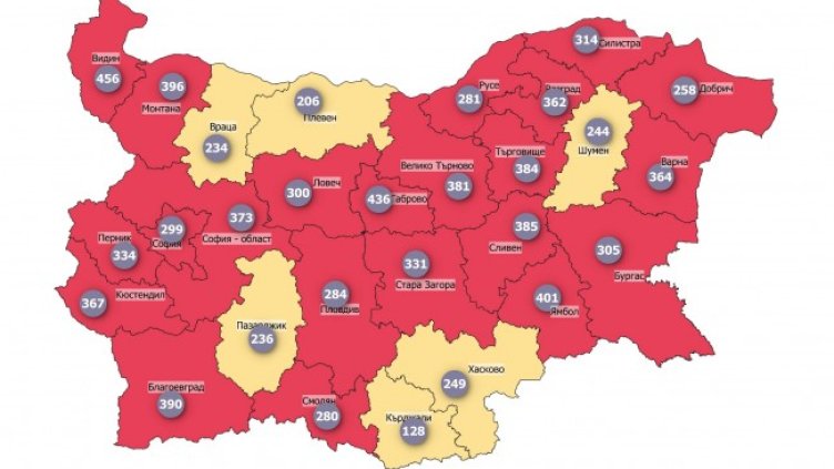 България светна в COVID червено, само 6 области в жълто