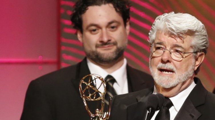 Джордж Лукас с първата си награда "Еми"