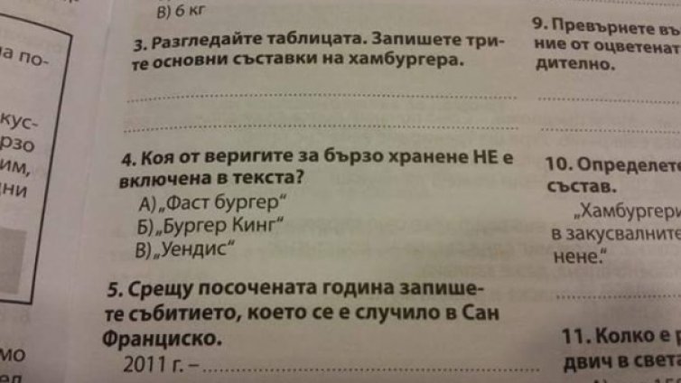 Продуктово позициониране: Хамбургери в учебници за 4 клас!