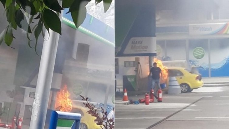 Такси се запали до столична бензиностанция