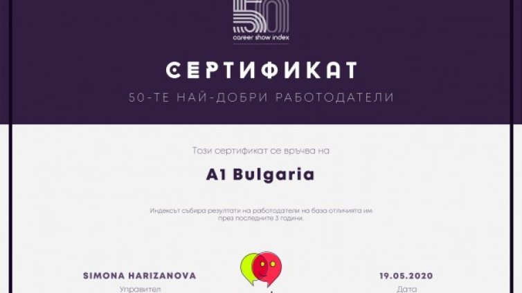 А1 води в класацията за най-добър работодател Career Show Index 2020