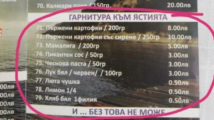 "Родни" цени край Каварна - 8 лв за порция пържени картофки