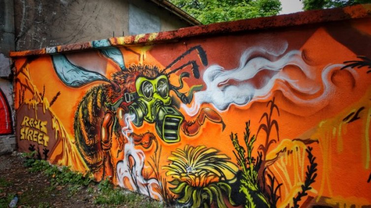 30-метрова стена с графити за Международния ден на пчелите