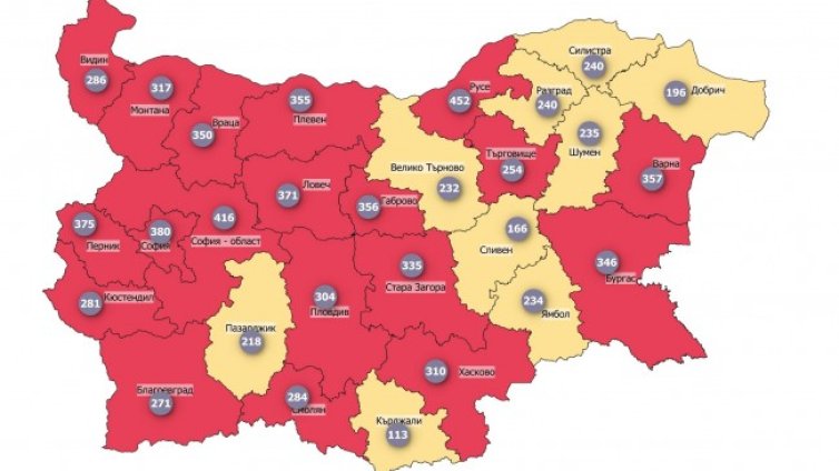 COVID карта: Вече 9 области са в жълтата зона, нито една в тъмночервената