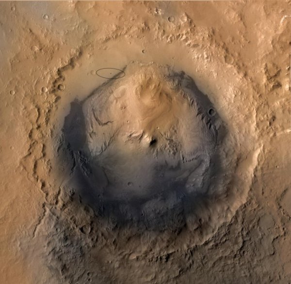 С елипса е оградено точното място, където кацна Curiosity. Графика: NASA/Reuters