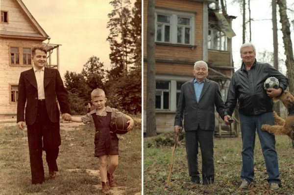 Баща и неговият син през 1949 и 2009 година. Снимка: Vojage-Vojage