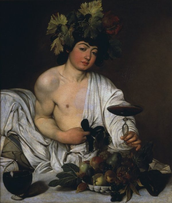 Караваджо скрива собственото си лице в съда за вино в картината Bacchus (Снимка: Wikipedia)