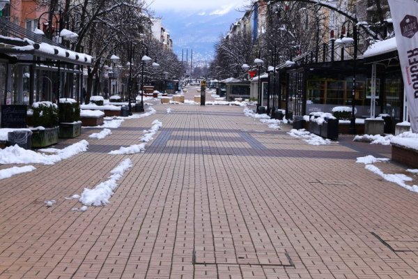 Булевард &quot;Витоша&quot; опустя след затегнатите мерки за ограничаване на заразата от коронавирус и студеното време в София. Снимка: БГНЕС