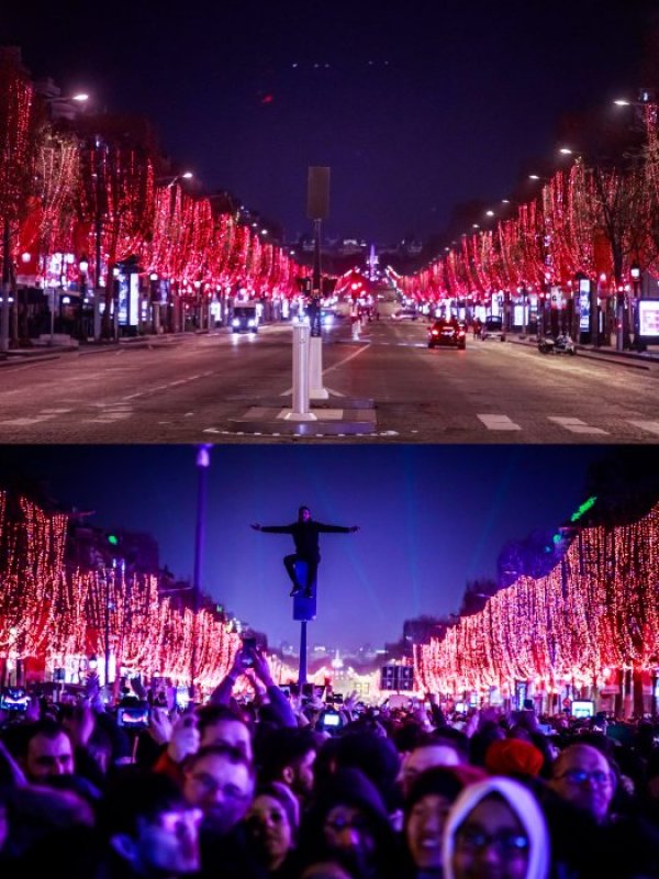 Париж днес и преди година. Снимка: БГНЕС