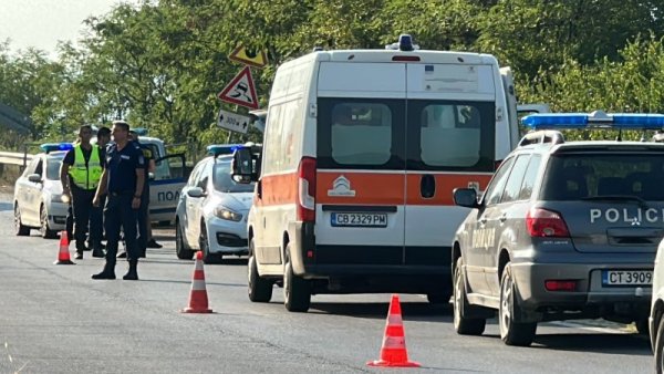 Група мигранти са задържани след катастрофа на пътя Казанлък - Стара Загора. Снимка: БГНЕС